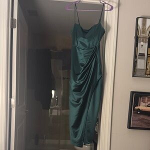 Windsor Teal Backless Satin Dress